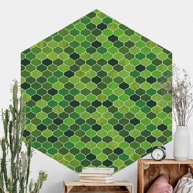 Carte da parati adesive Motivo acquerello marocchino verde
