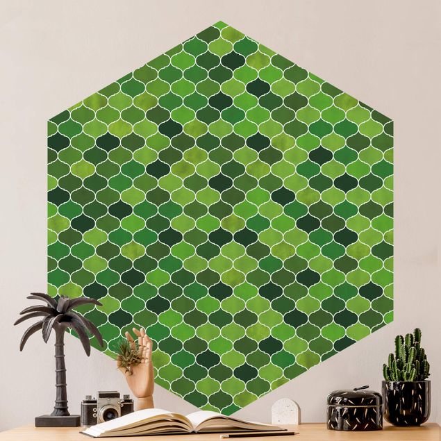 Carta da parati geometrica Motivo acquerello marocchino verde