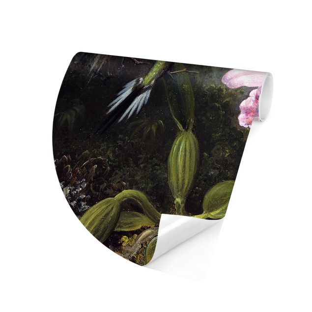 Stile artistico Martin Johnson Heade - Natura morta con un'orchidea e una coppia di colibrì