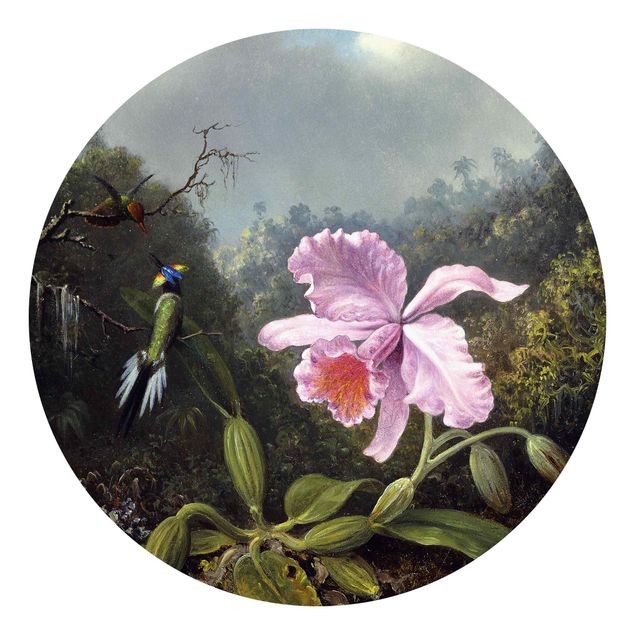 Carta parati tnt Martin Johnson Heade - Natura morta con un'orchidea e una coppia di colibrì