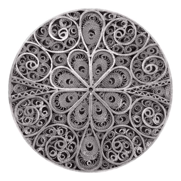 Carte da parati moderne Mandala ornamentale in metallo in argento