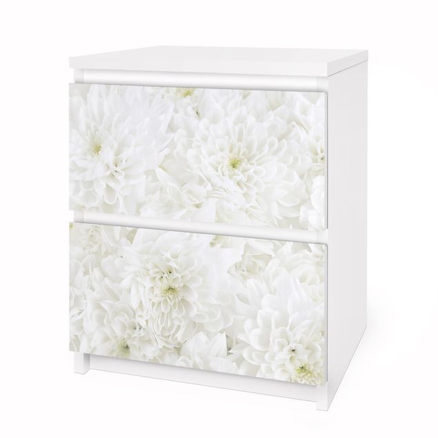 Carta adesiva per mobili IKEA Malm Cassettiera 2xCassetti - Dahlias Flower Sea White