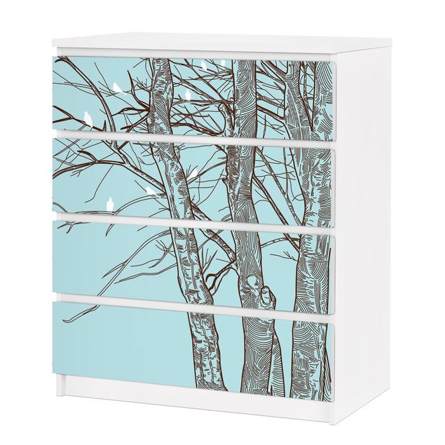Pellicole adesive per mobili cassettiera Malm IKEA Flora artistica I