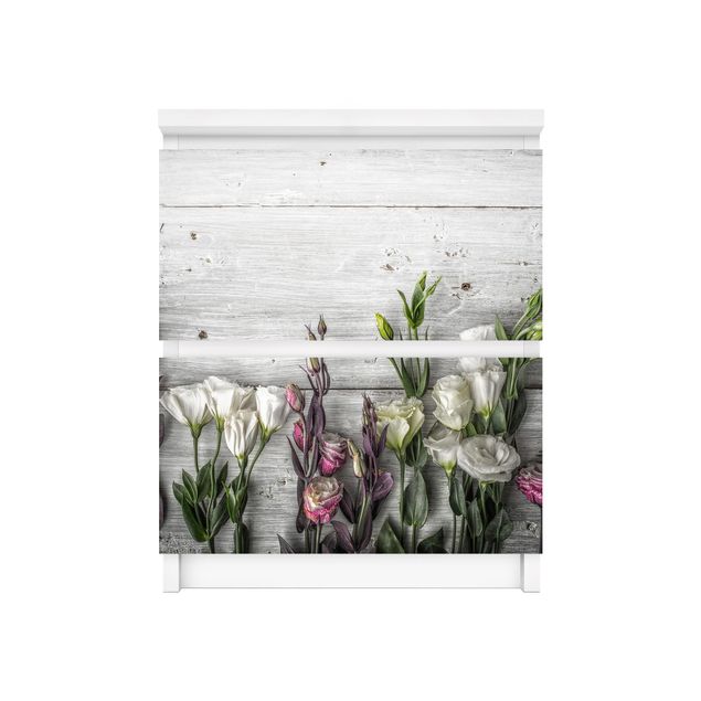 Pellicola adesiva grigia Tulipano Rosa su Legno Shabby