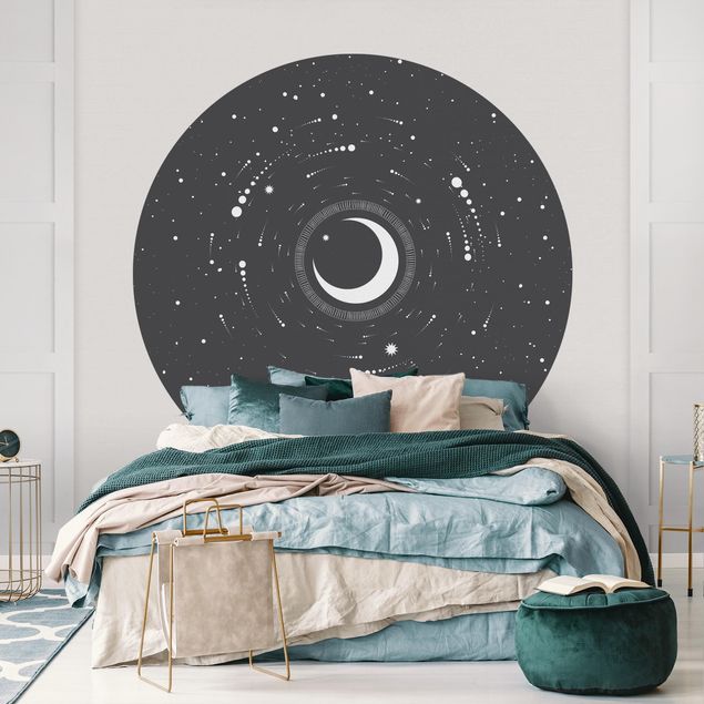 Carte da parati adesive Luna in cerchio di stelle