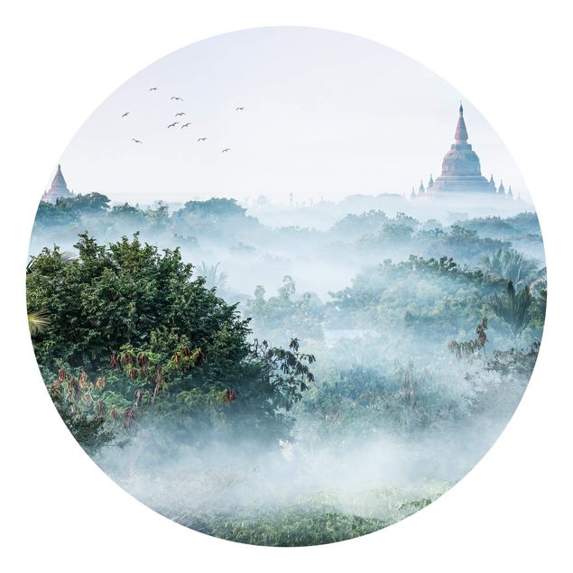 Carte da parati città Nebbia mattutina sulla giungla di Bagan