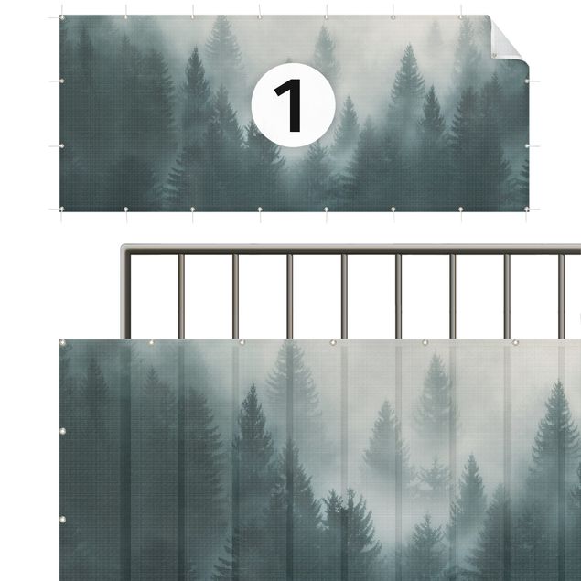 Arella per balcone Bosco di conifere nella nebbia
