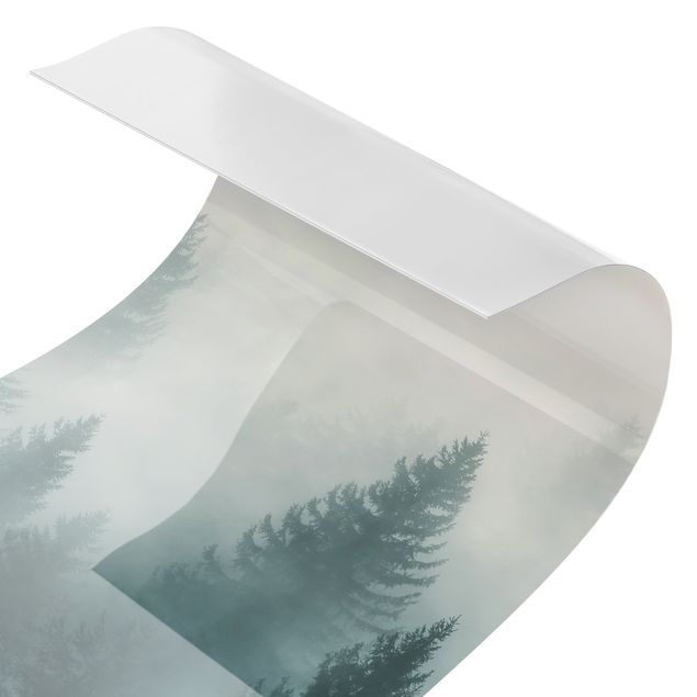 Rivestimento per doccia - Bosco di conifere nella nebbia