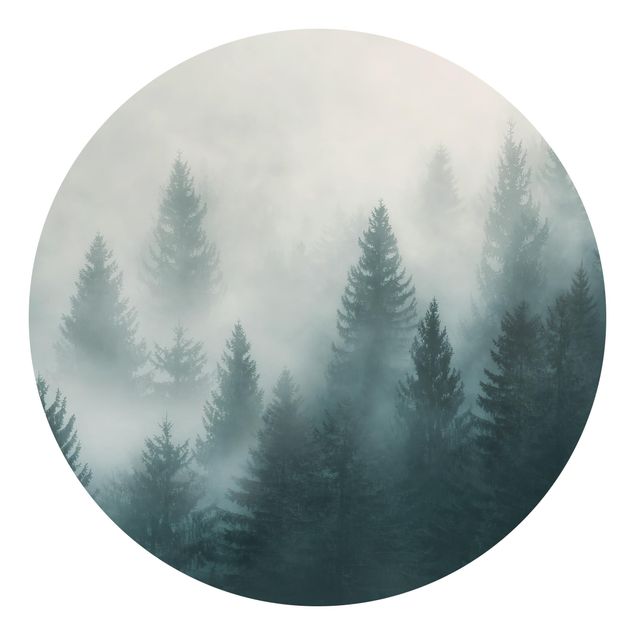 Carta da parati moderne Foresta di conifere nella nebbia