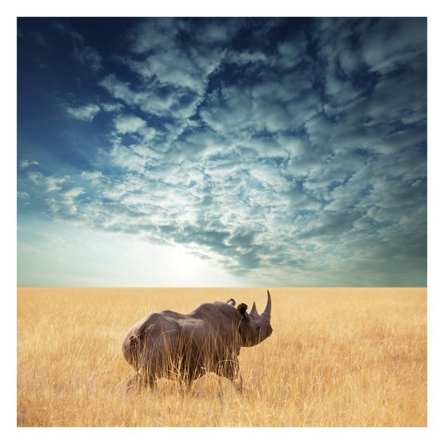 Carta da parati con paesaggi Rinoceronte nella savana