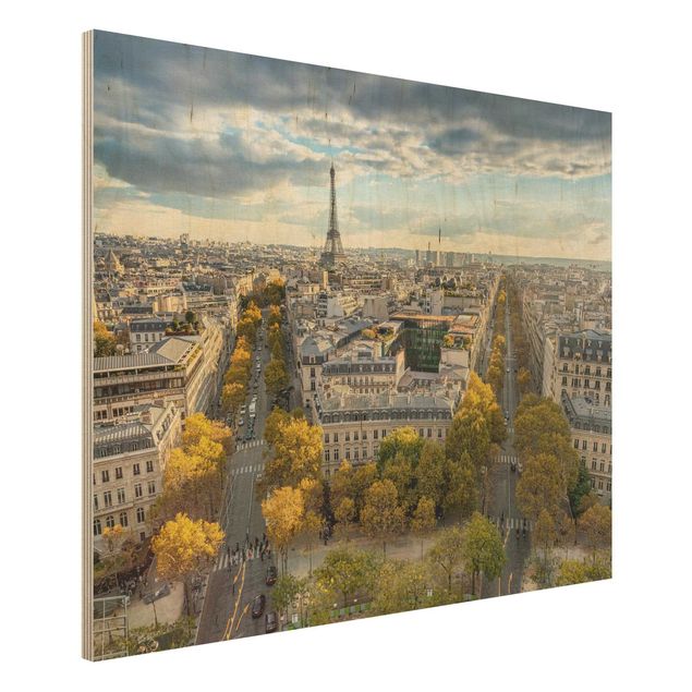 Quadri in legno con architettura e skylines Bella giornata a Parigi