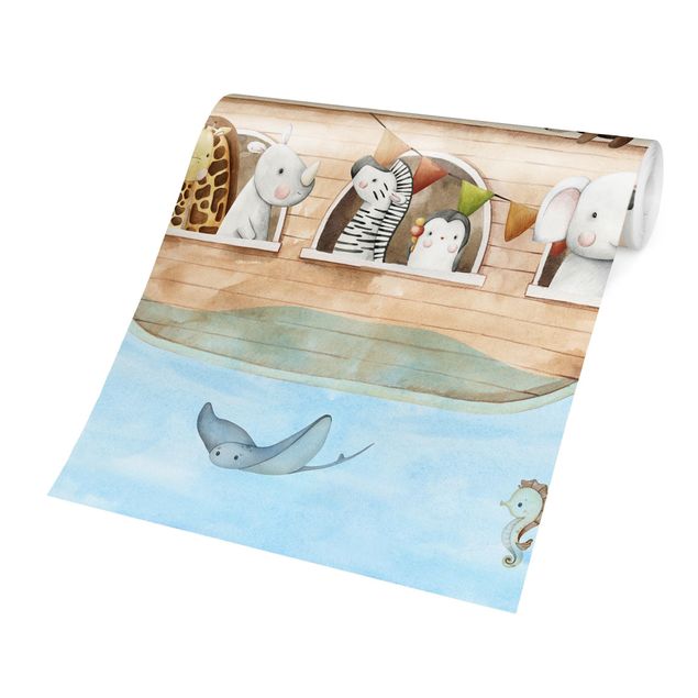 Carta da parati spiaggia Teneri cuccioli di animali sull'arca
