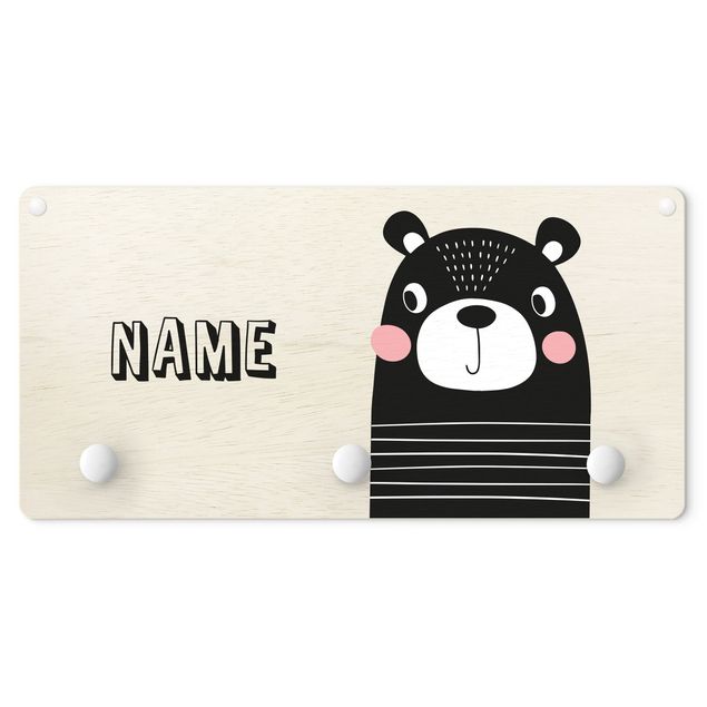 Appendiabiti pannello con animali Carino orso a strisce con nome personalizzato