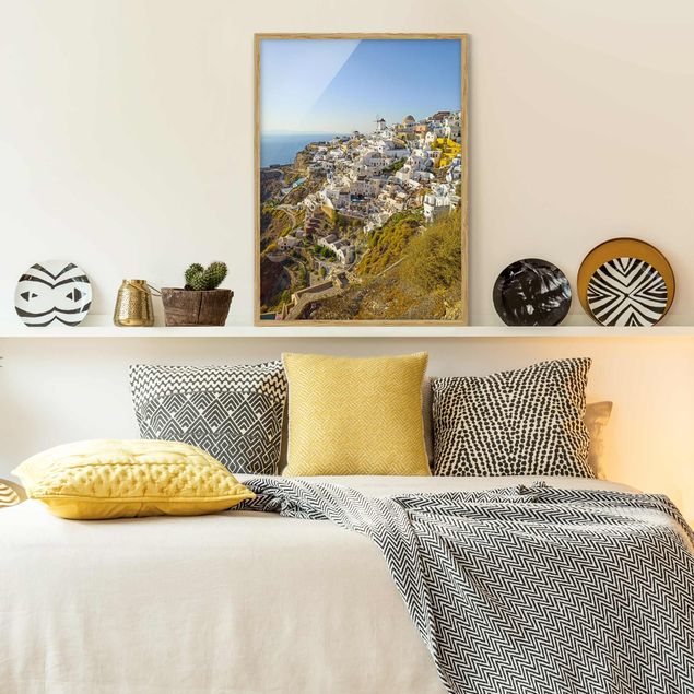 Quadri con cornice con paesaggio Oia a Santorini