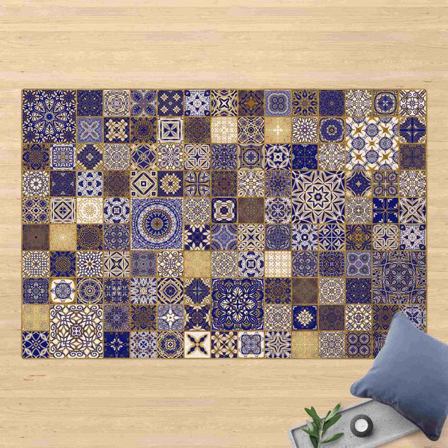 tappeto design moderno Piastrelle orientali blu con riflessi dorati