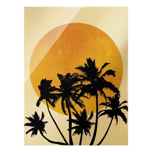 Quadri con fiori Palme di fronte al sole dorato