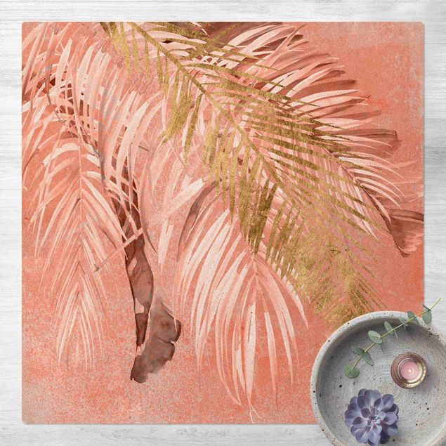 Tappeti giungla Fronde di palma in rosa e oro II