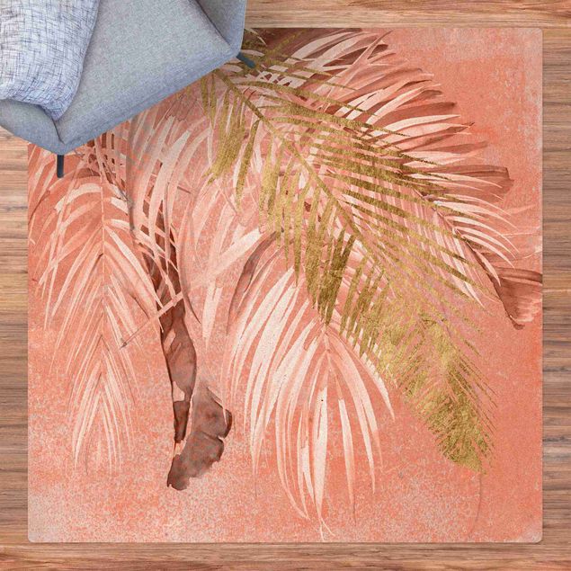 Tappeti moderni Fronde di palma in rosa e oro II