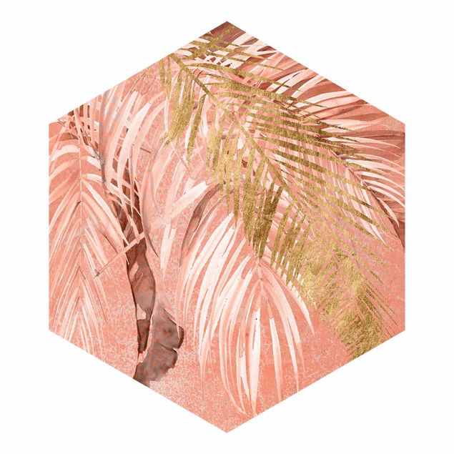 carta da parete Fronde di palma in rosa e oro II