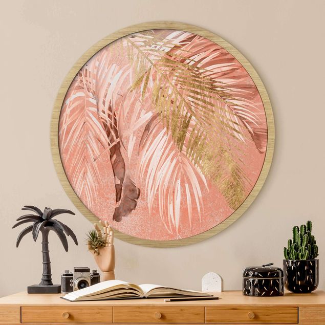Quadri moderni   Fronde di palma in rosa e oro II
