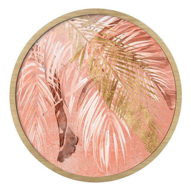 Stampe Fronde di palma in rosa e oro II