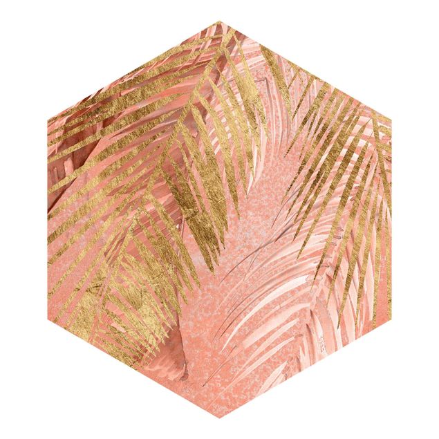 carta da parete Fronde di palma in rosa e oro III