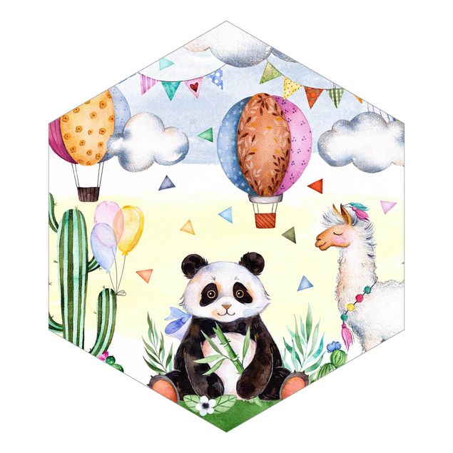 Carta da parati beige Panda e lama acquerello