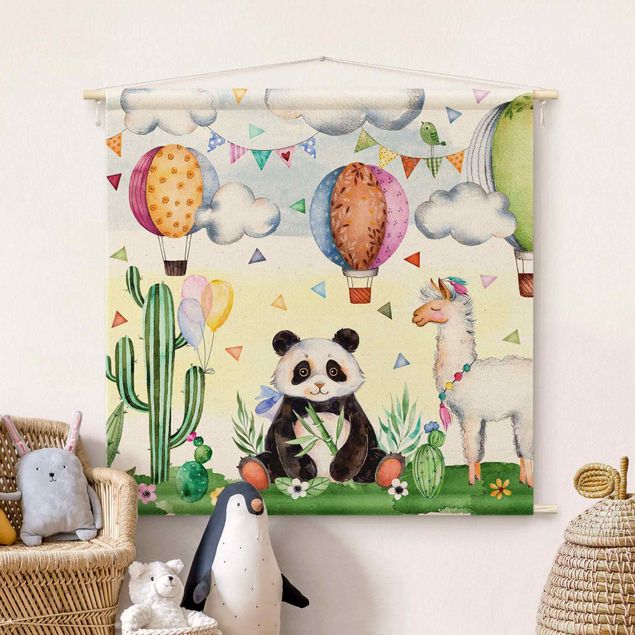 Decorazioni camera neonato Panda e lama in acquerello