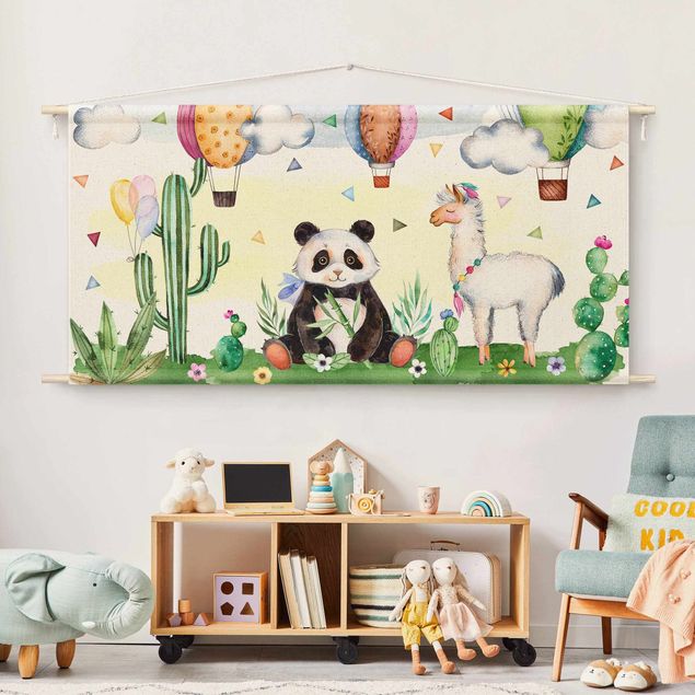 Decorazioni camera neonato Panda e lama in acquerello