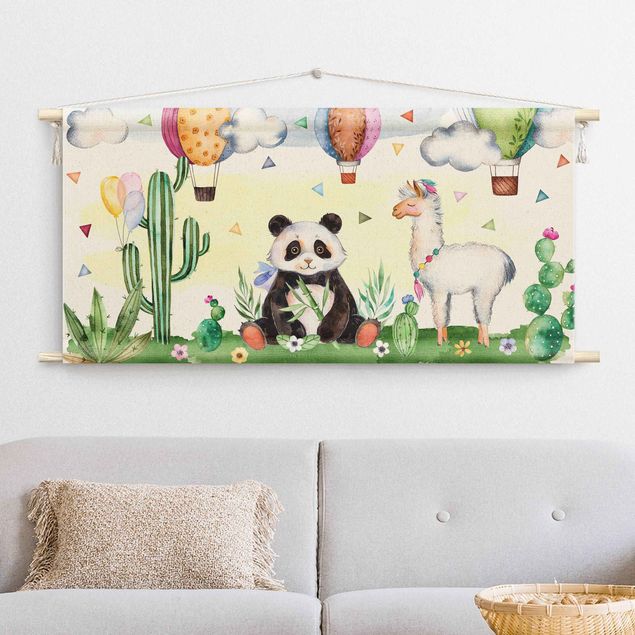Arazzo da parete XXL Panda e lama in acquerello