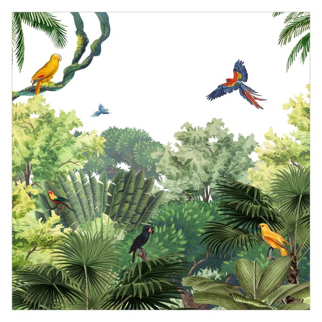 Carte da parati moderne Parata di pappagalli nella giungla