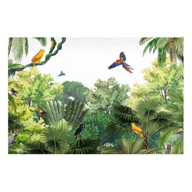 Quadro paesaggio Parata di pappagalli nella giungla