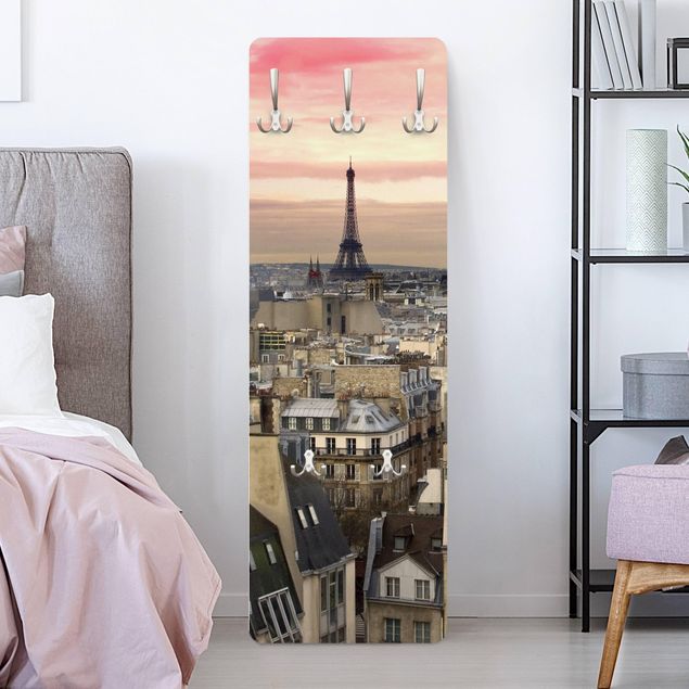 Appendiabiti pannello con architettura e skylines Parigi da vicino