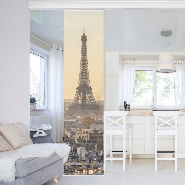 Tende a pannello scorrevoli con architettura e skylines Parigi all'alba