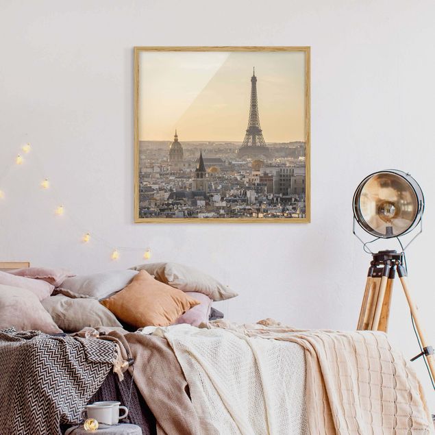 Quadri con cornice architettura e skylines  Parigi all'alba