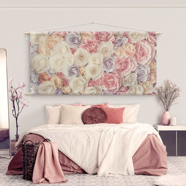 Arazzo da parete natura Rose artistiche in pastello