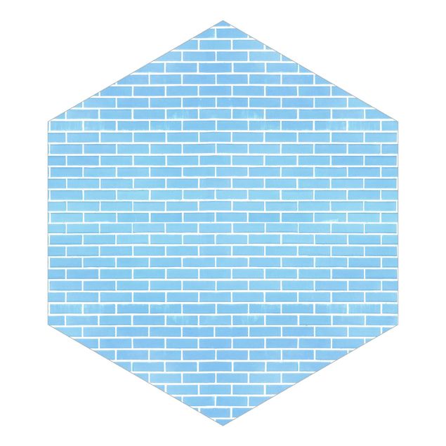 Fotomurale esagonale Parete di mattoni blu pastello