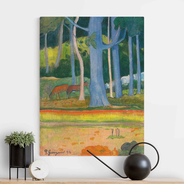 Riproduzioni Paul Gauguin - Paesaggio con tronchi d'albero blu