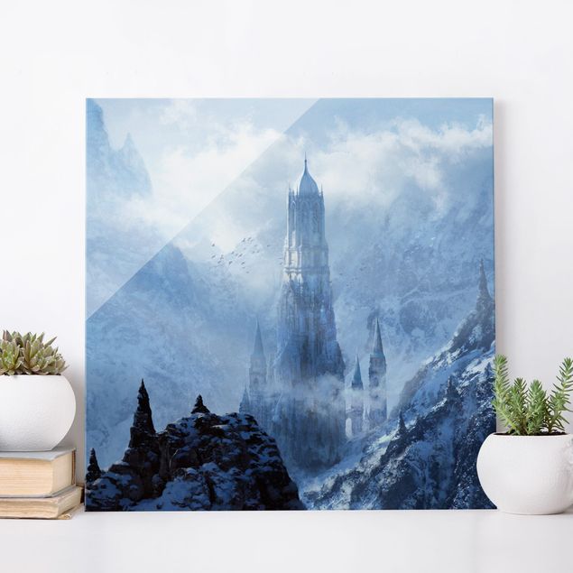 Quadri in vetro con montagna Fantastico castello nella neve