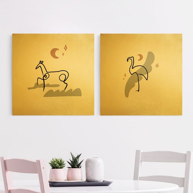 Quadri su tela con cavalli Interpretazione di Picasso - Cavallo e fenicottero