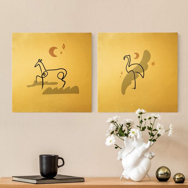 Quadro moderno Interpretazione di Picasso - Cavallo e fenicottero