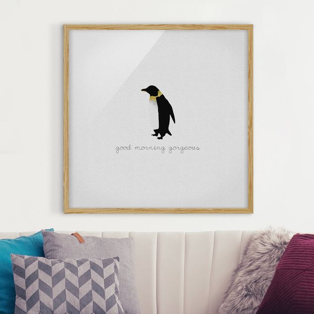 Quadri con cornice in bianco e nero Citazione Pinguino Buongiorno Splendido