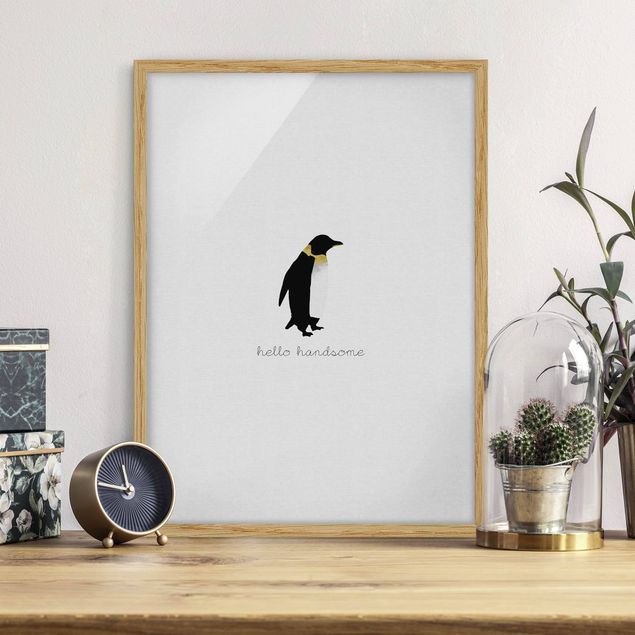 Quadri con cornice in bianco e nero Citazione di pinguino Ciao Bello