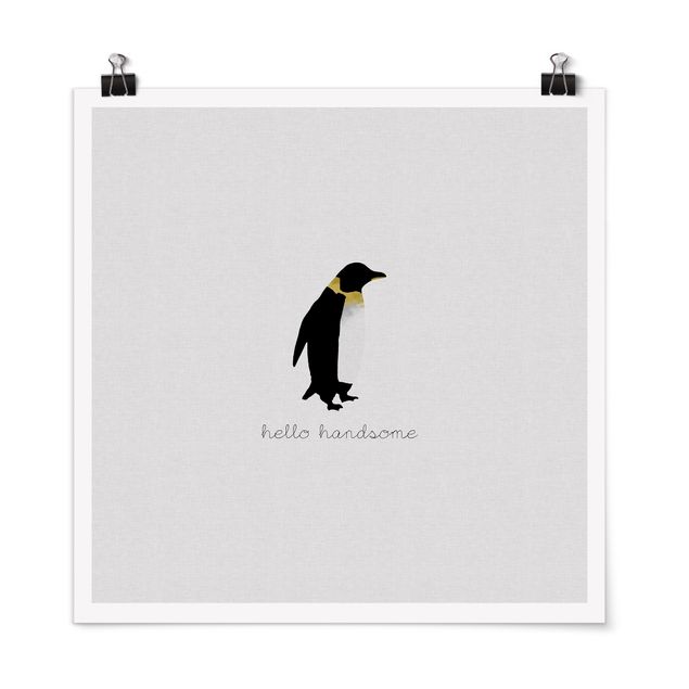 Poster bianco nero Citazione di pinguino Ciao Bello