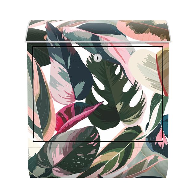 Cassetta postale verde Motivo tropicale rosa XXL