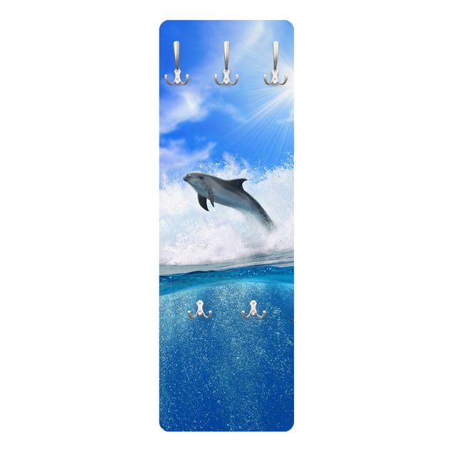 Attaccapanni blu Giocare con i delfini