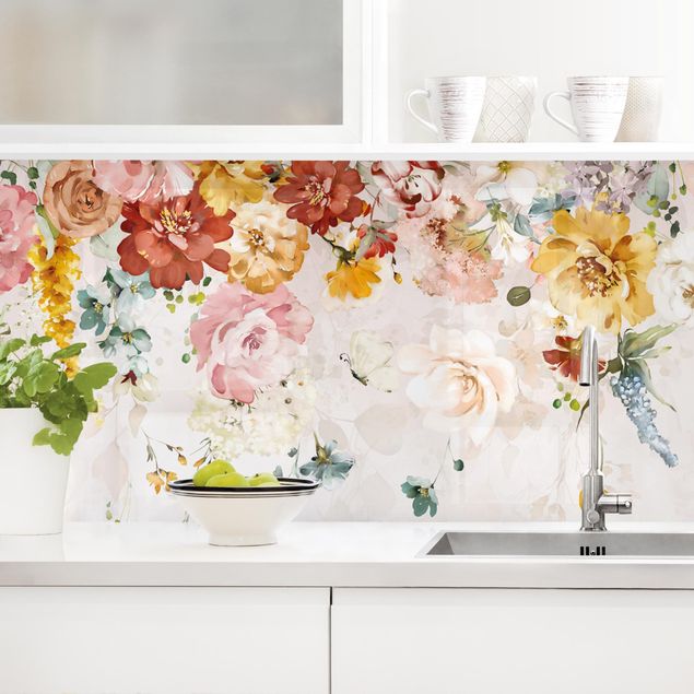 Rivestimenti per cucina con fiori Fiori rampicanti acquerello vintage