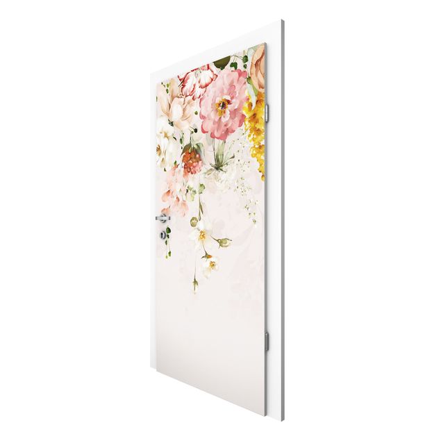 Carte da parati per porte con fiori Fiori rampicanti acquerello vintage