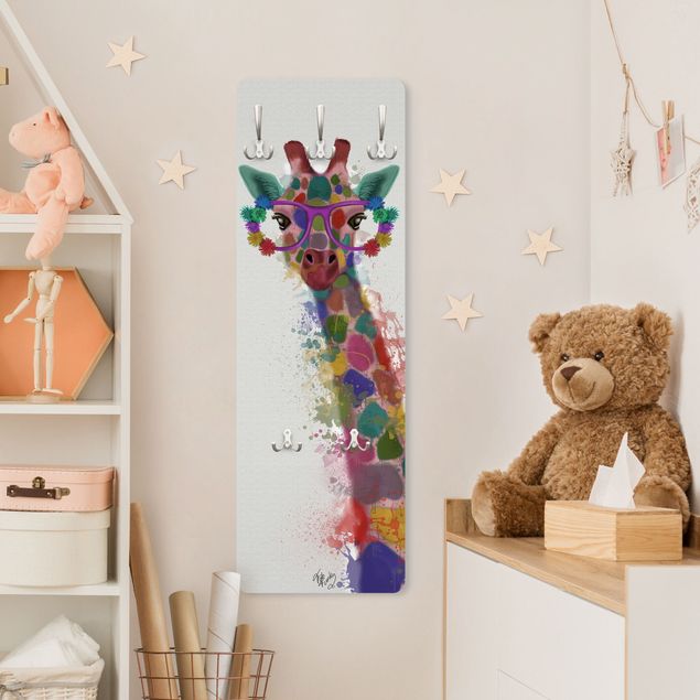 Appendiabiti pannello con animali Giraffa con schizzi arcobaleno