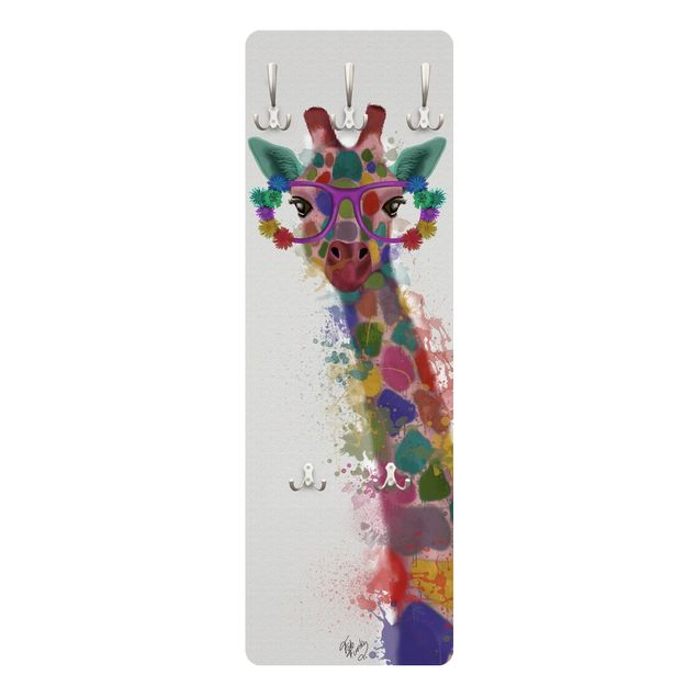 Appendiabiti da parete con pannello Giraffa con schizzi arcobaleno